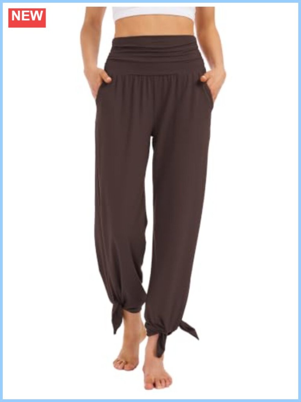 Wide Leg Lounge Pants High Waist Flowy Palazzo Trousers with Pockets - Picture 2 of 6